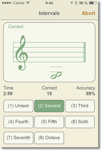 Quiz page of the Intervals module.